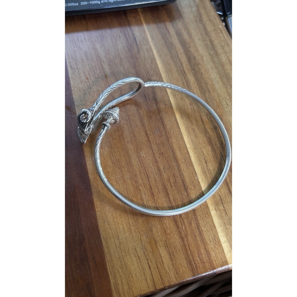 Vintage Rams/Goats Head Bangle Bracelet 925 Sterling Silver 21 Grams 8"